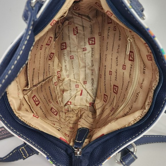 Stone Mountain Bonded Leather Printed Owls Megan Tote Shoulder Handbag 8 Pockets - Picture 3 of 16